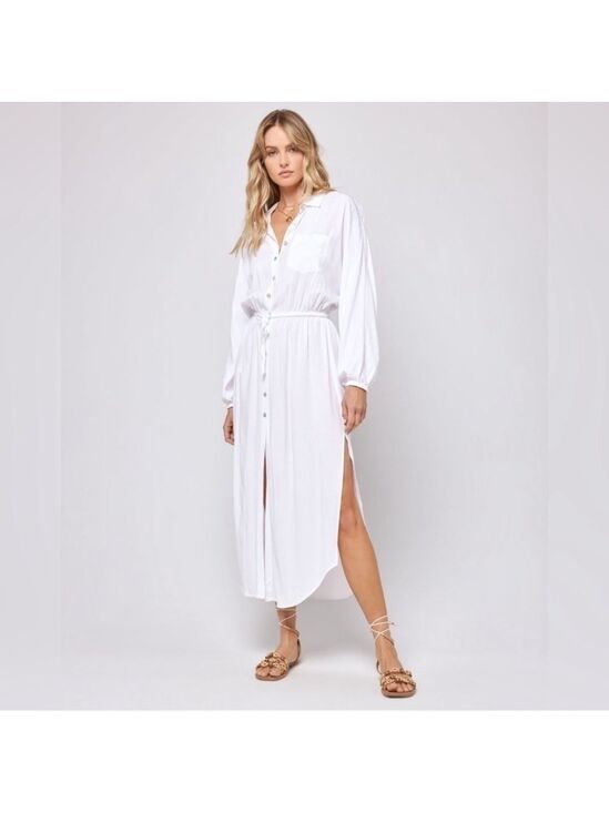 l*space Dresses & Skirts - L*Space Logan Long Sleeve Button Front Dress White NWT Size M